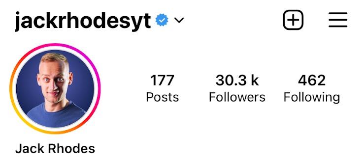 Jack's instagram with 30.3k followers