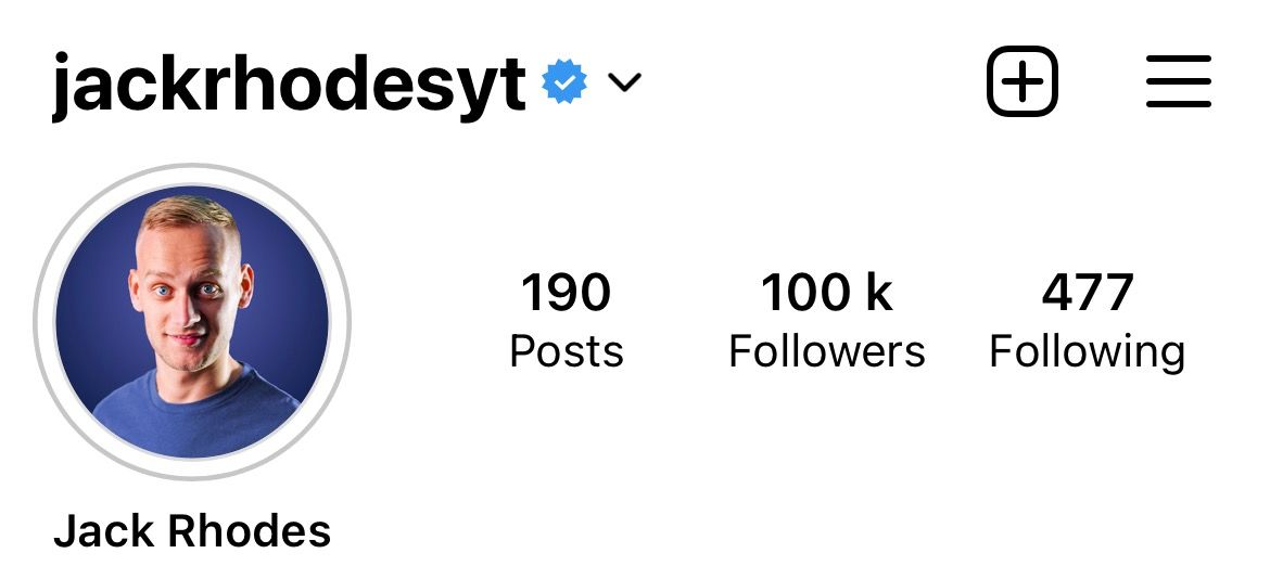Jack's Instagram account with 100k followers