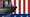 A cargo ship carrying stacked shipping containers sails in front of a stylized American flag backdrop, symbolizing US trade and import/export issues.