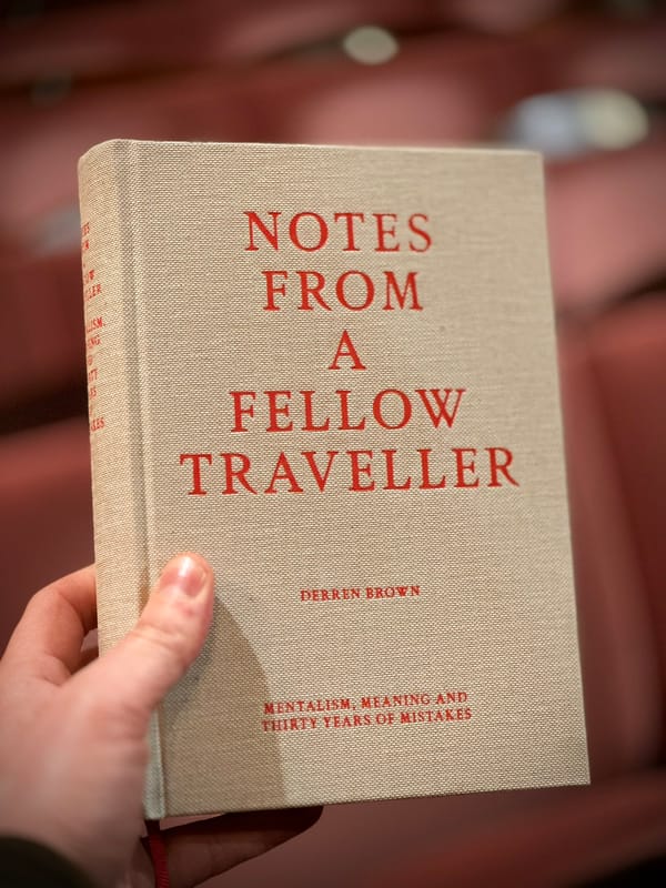 Cover of Derren Brown's new book titled "Notes from a fellow traveller