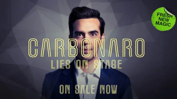 Magician Michael Carbonaro promotes his new show Lies on Stage with a headshot.